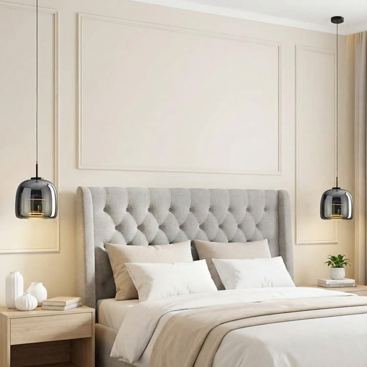 LumenGlow Smoky Gray Glass Pendant Lamp — Modern Hanging Design