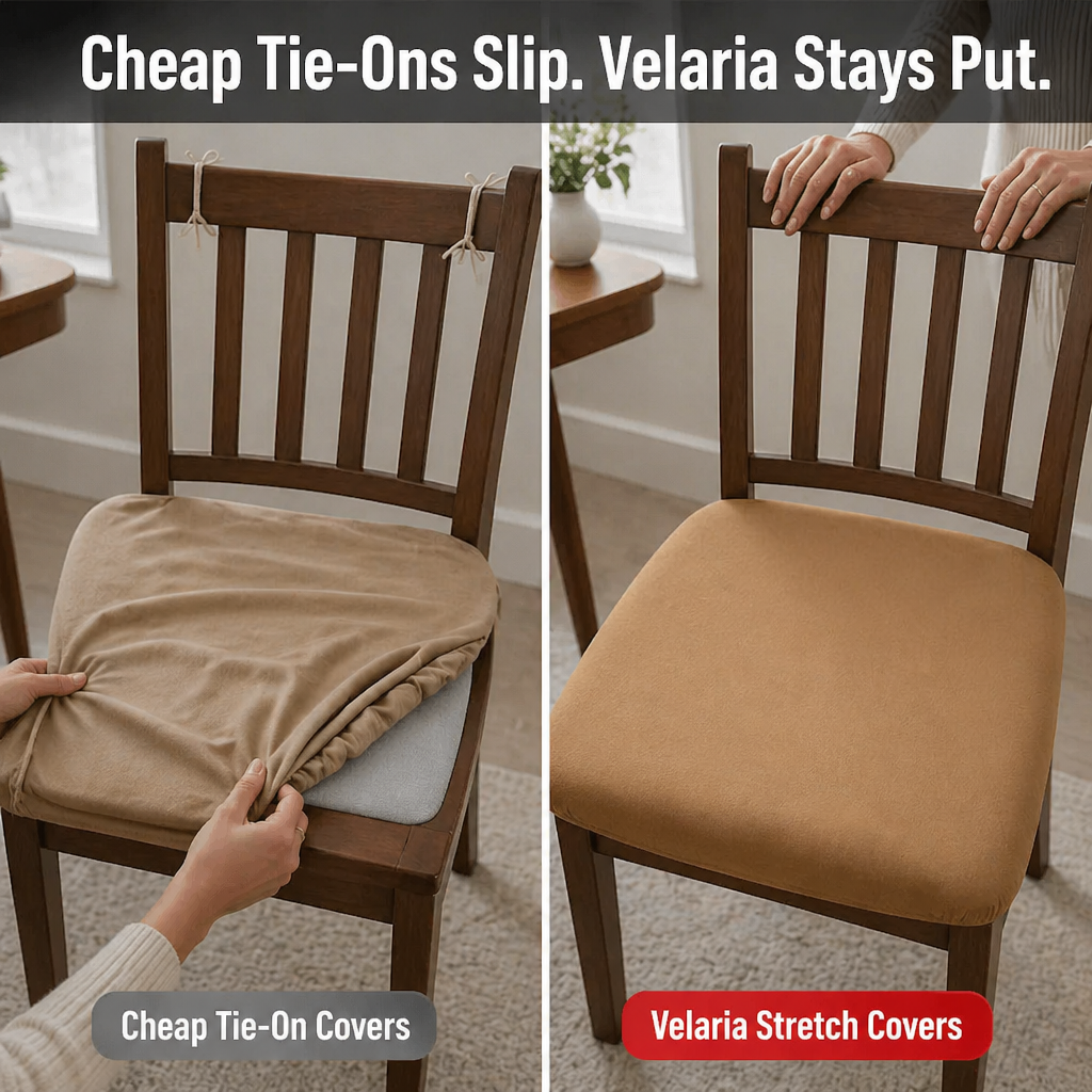 Housses de siège pour chaises de salle à manger Velaria — Cachez les taches et rafraîchissez vos vieilles chaises en quelques minutes - Souliia