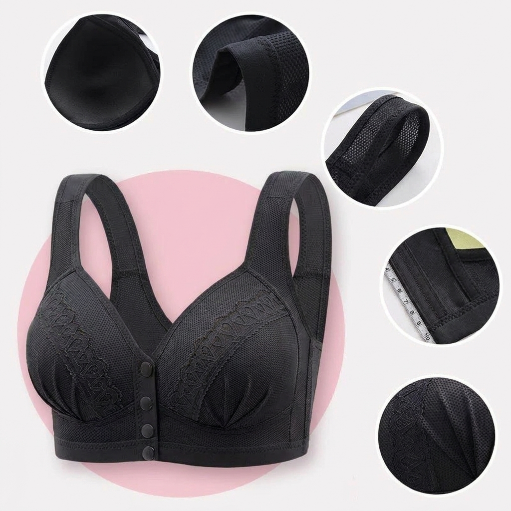 Sculptique – Wireless Front-Snap Lift Bra with Lace Detail - Souliia