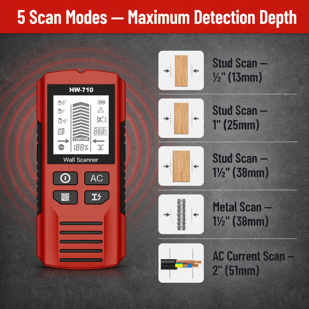 WallScout HW-710 — Spot Studs, Wires & Pipes Before You Drill | 5-Mode Scanner - Souliia