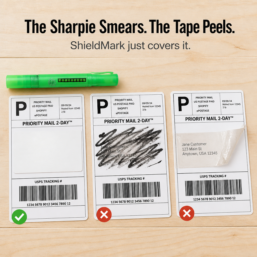 ShieldMark — Spray Names, Addresses & Barcodes Off Any Shipping Label - Souliia