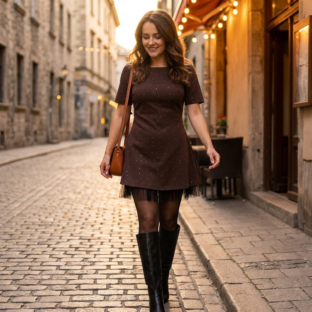 VeroLux – Rhinestone-Dotted Mini Dress with Layered Tulle Hem - Souliia