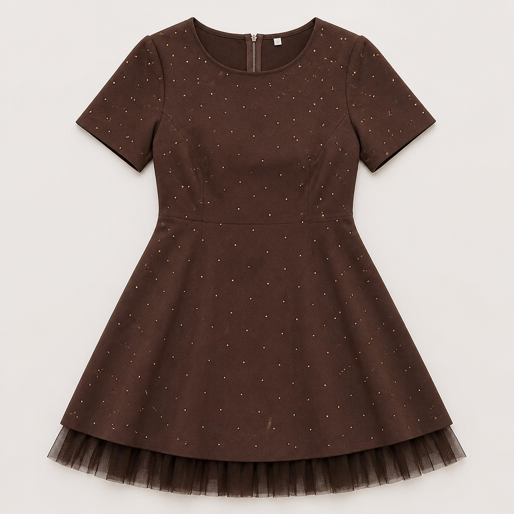 VeroLux – Rhinestone-Dotted Mini Dress with Layered Tulle Hem - Souliia