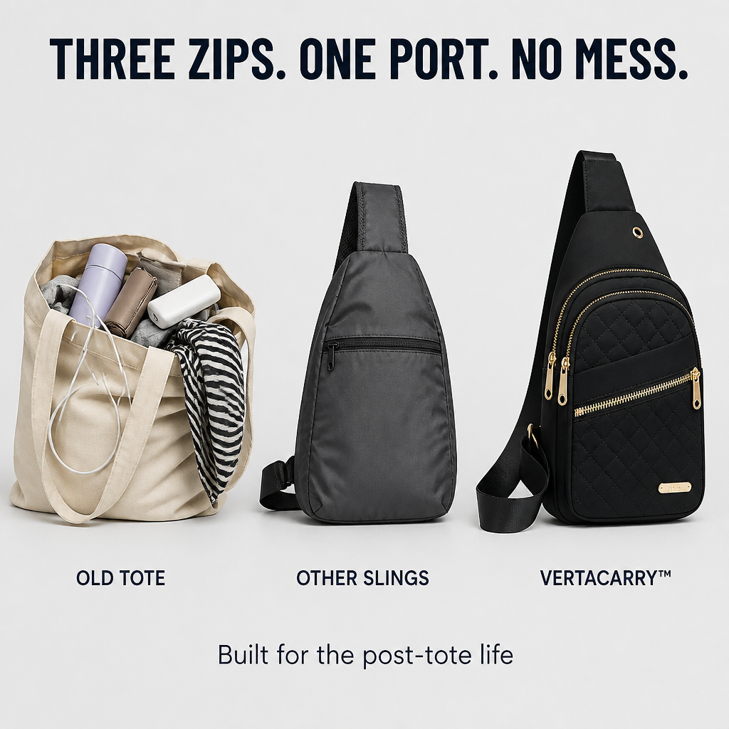 VertaCarry — Ditch the Tote and Carry Your Day in Three Zip Pockets - Souliia