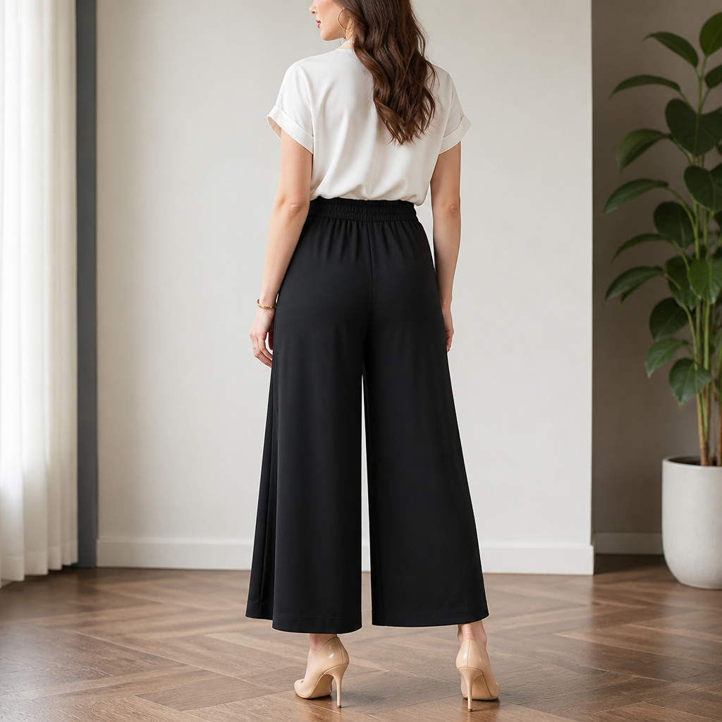 VeroLuxe – Flowy Pleated Wide-Leg Pants with Side Button Detail - Souliia