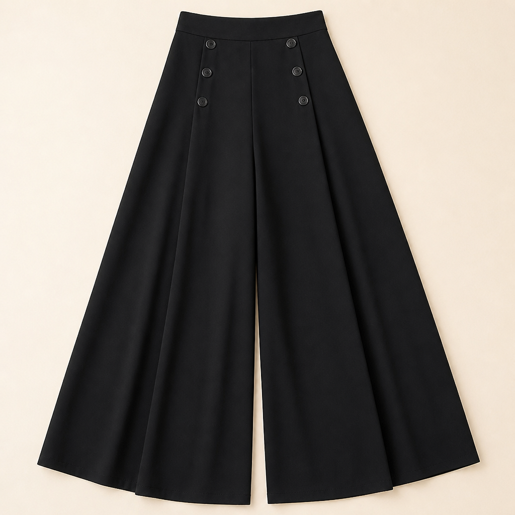 VeroLuxe – Flowy Pleated Wide-Leg Pants with Side Button Detail - Souliia