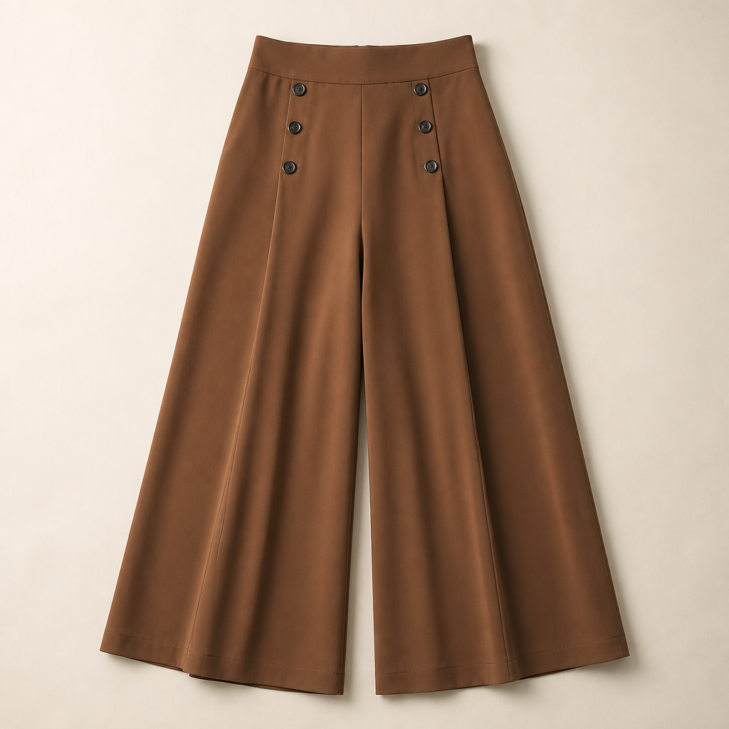 VeroLuxe – Flowy Pleated Wide-Leg Pants with Side Button Detail - Souliia