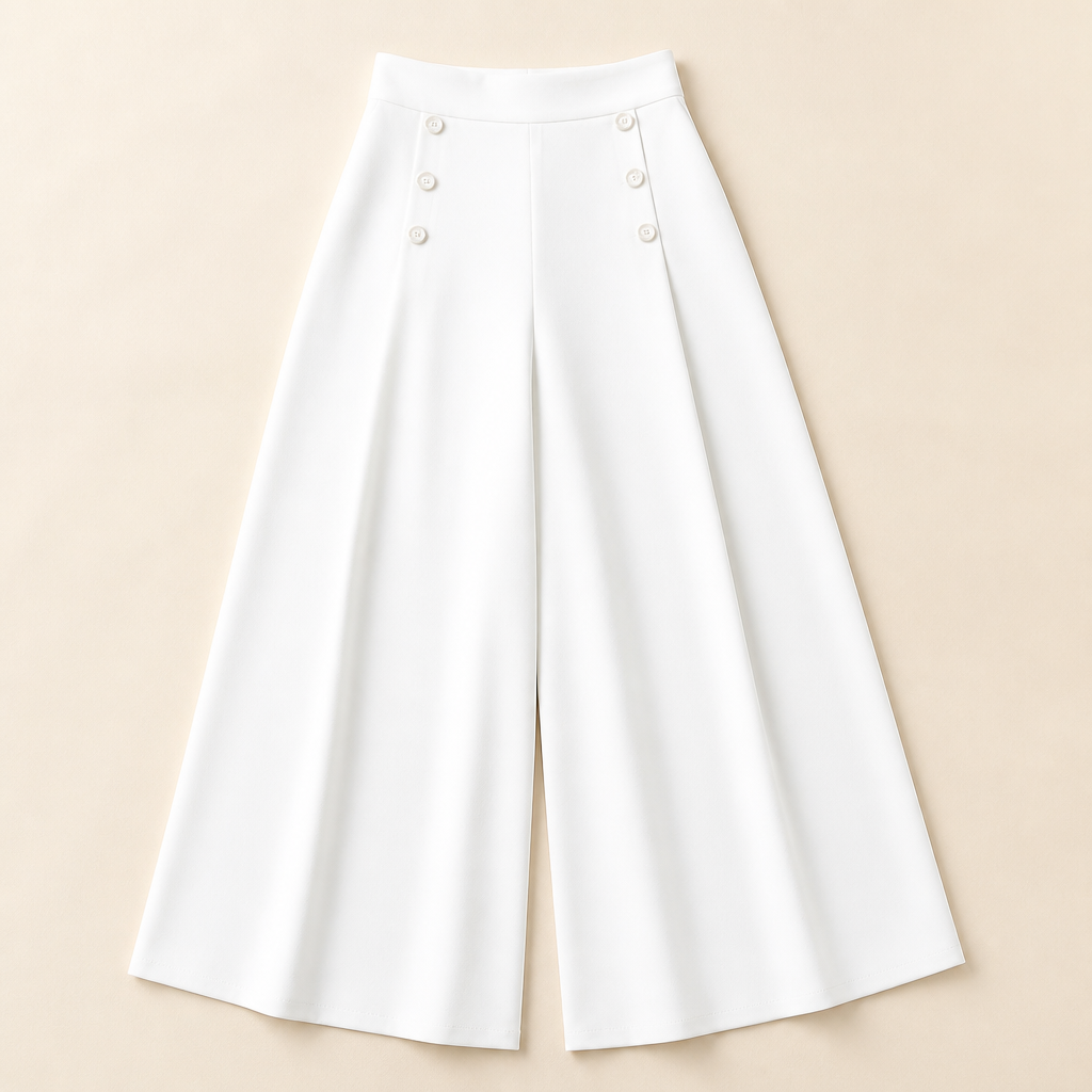 VeroLuxe – Flowy Pleated Wide-Leg Pants with Side Button Detail - Souliia