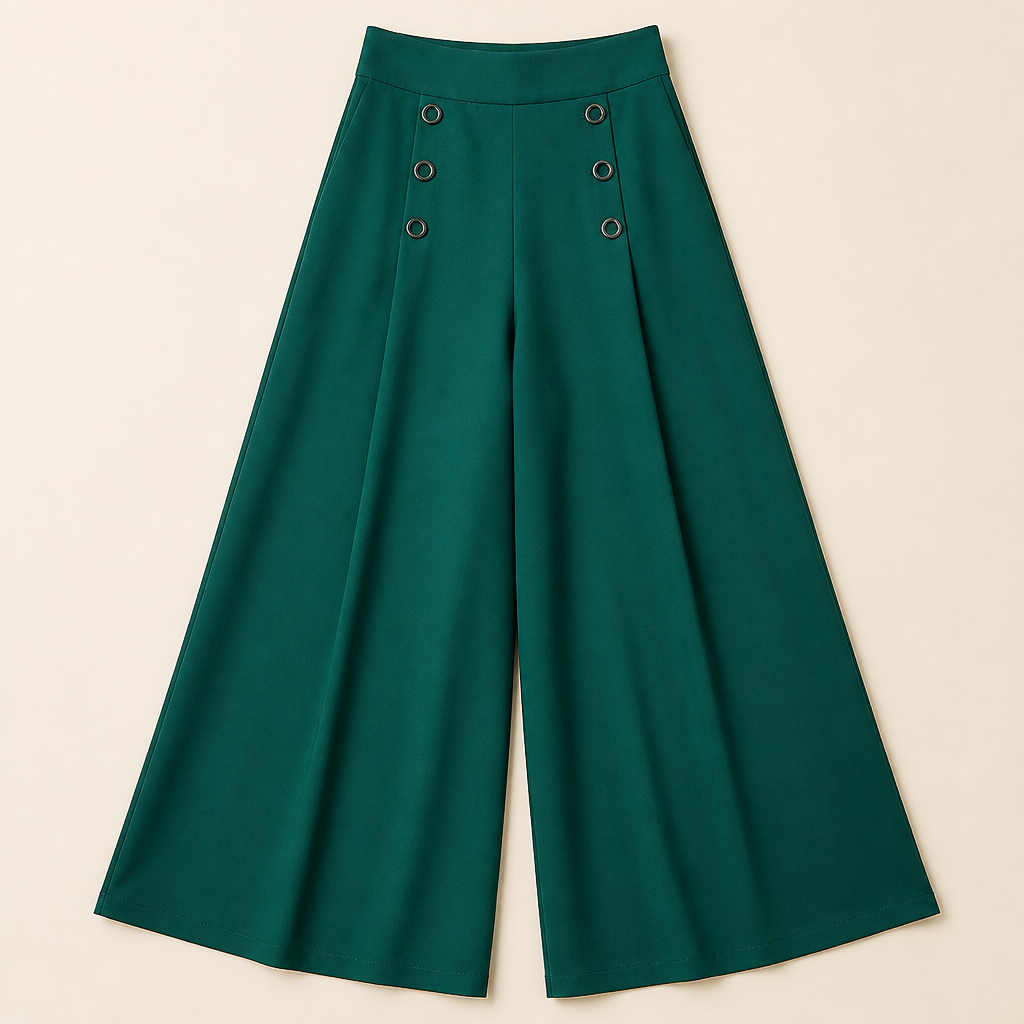 VeroLuxe – Flowy Pleated Wide-Leg Pants with Side Button Detail - Souliia