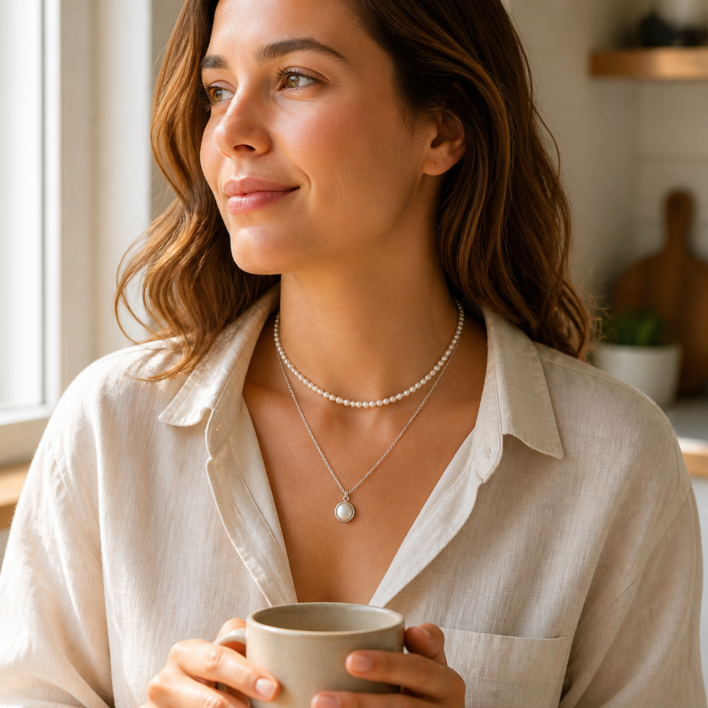 VitariaLuxe – Dainty Layered Pearl Necklace with Pendant Drop - Souliia