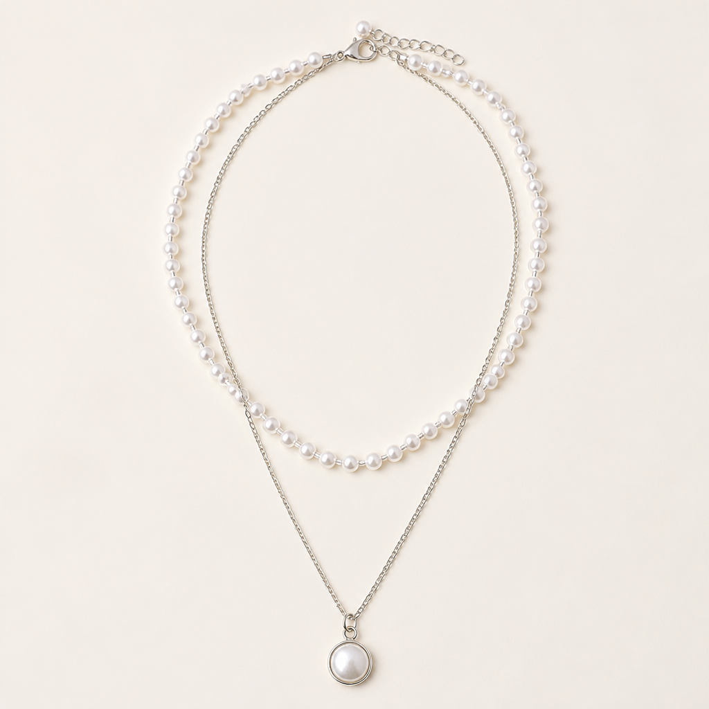 VitariaLuxe – Dainty Layered Pearl Necklace with Pendant Drop - Souliia