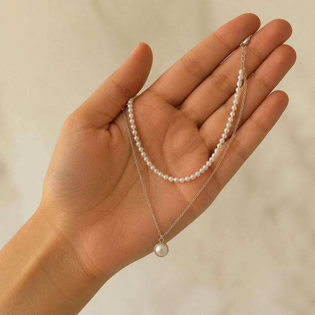 VitariaLuxe – Dainty Layered Pearl Necklace with Pendant Drop - Souliia