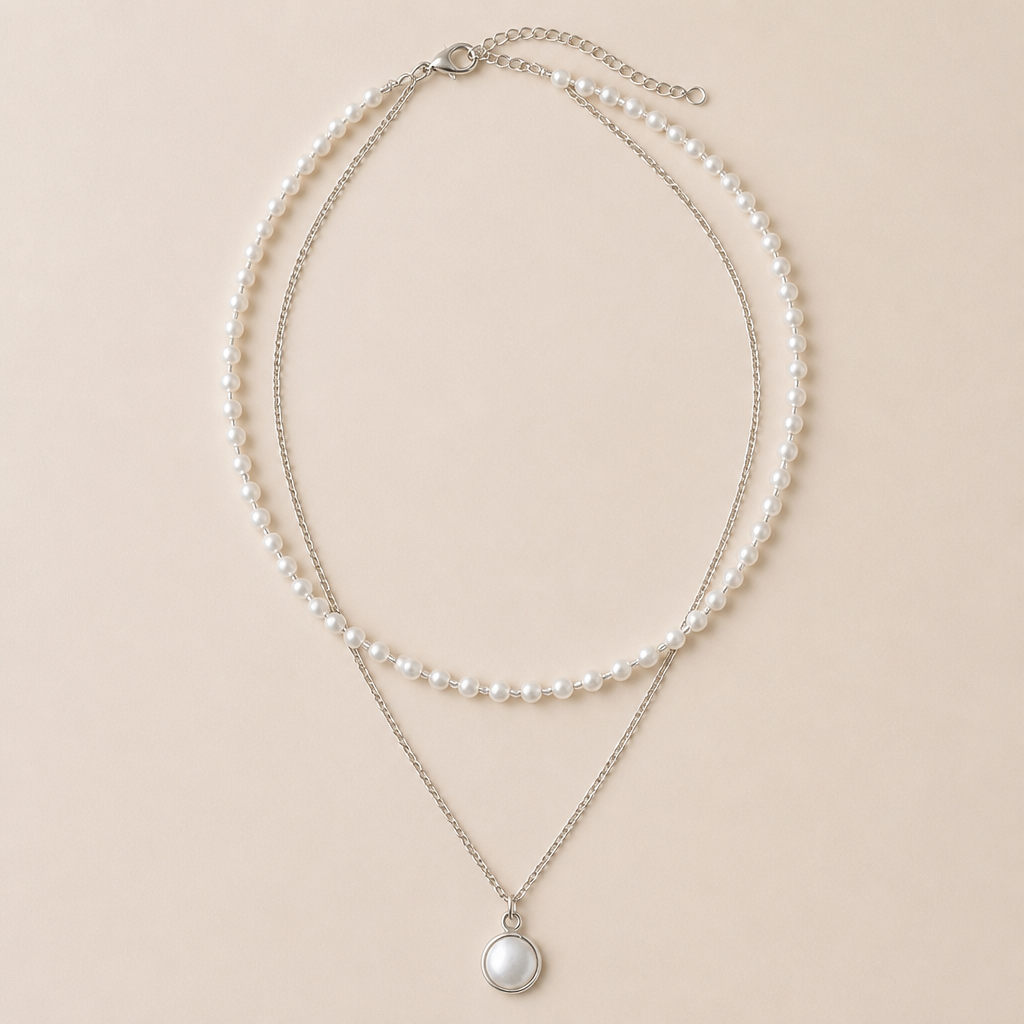 VitariaLuxe – Dainty Layered Pearl Necklace with Pendant Drop - Souliia