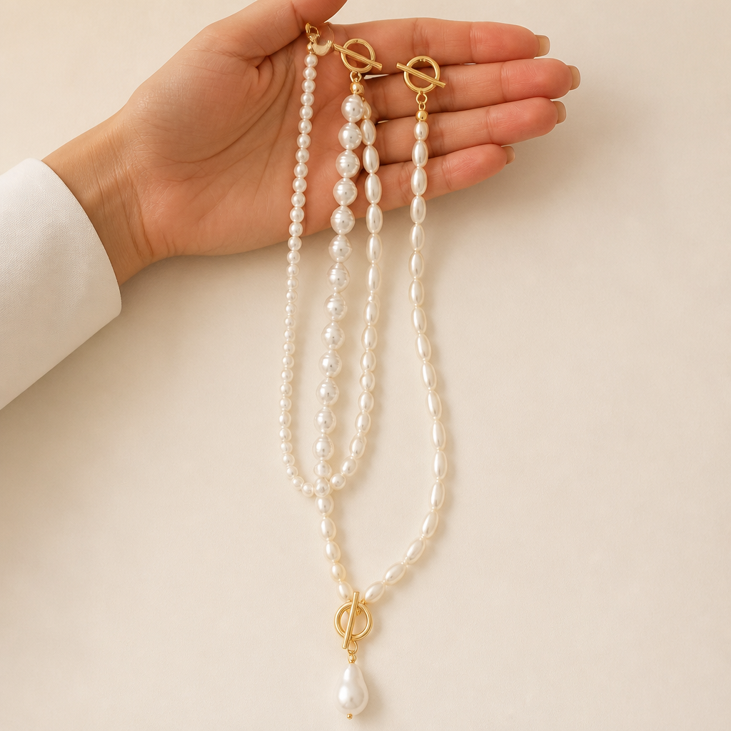 VeraLuxe – Ensemble de colliers de perles à trois rangs avec fermoirs toggle dorés - Souliia