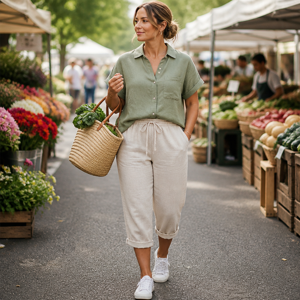 SenseLuxe – Breathable Cotton-Linen Capri Pants with Rolled Cuffs - Souliia