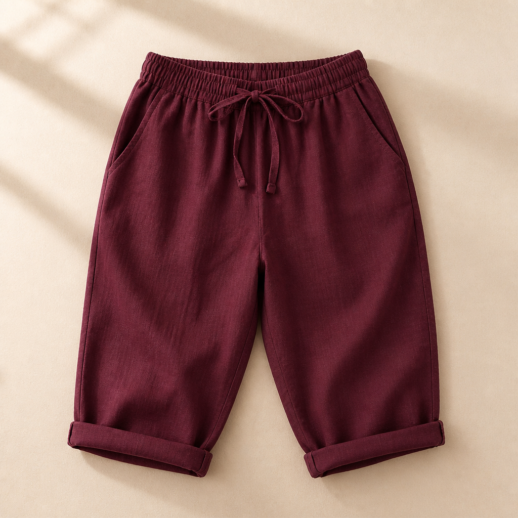 SenseLuxe – Breathable Cotton-Linen Capri Pants with Rolled Cuffs - Souliia