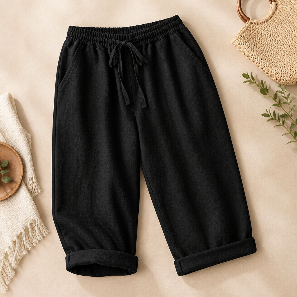SenseLuxe – Breathable Cotton-Linen Capri Pants with Rolled Cuffs - Souliia