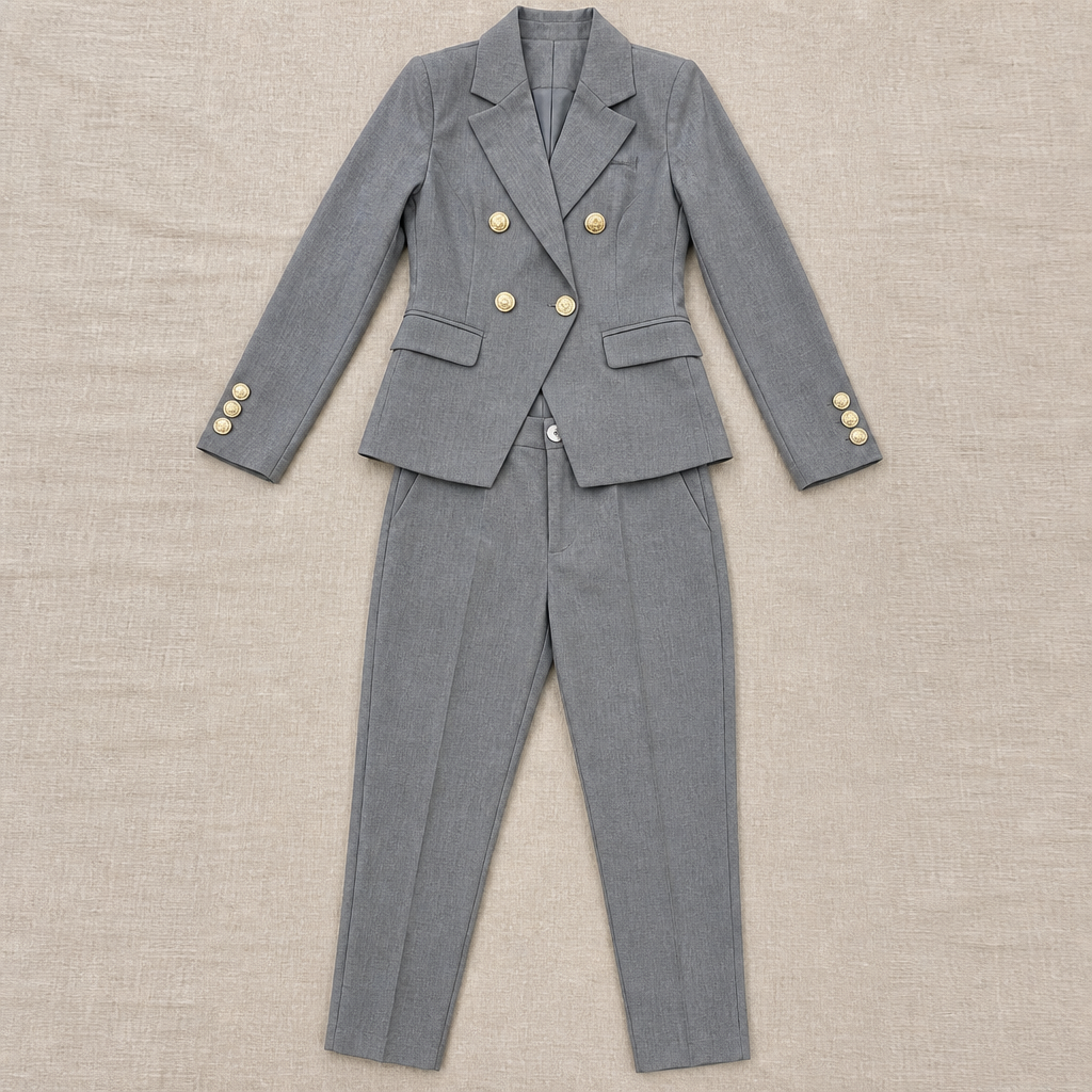 VeroLuxe – Tailored Double-Breasted Blazer Set with Gold Buttons - Souliia