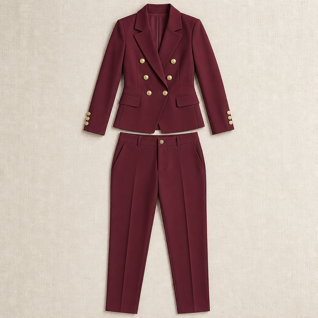 VeroLuxe – Tailored Double-Breasted Blazer Set with Gold Buttons - Souliia