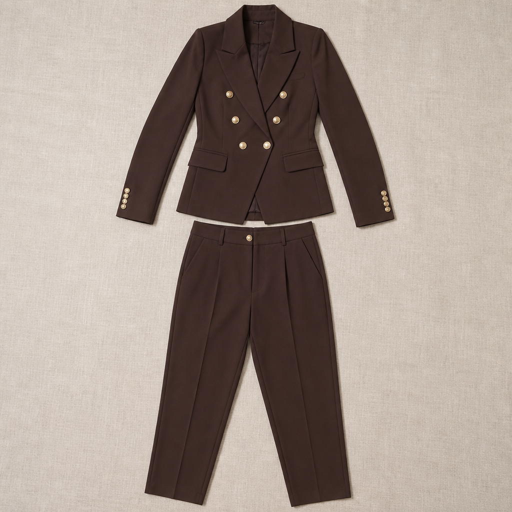 VeroLuxe – Tailored Double-Breasted Blazer Set with Gold Buttons - Souliia