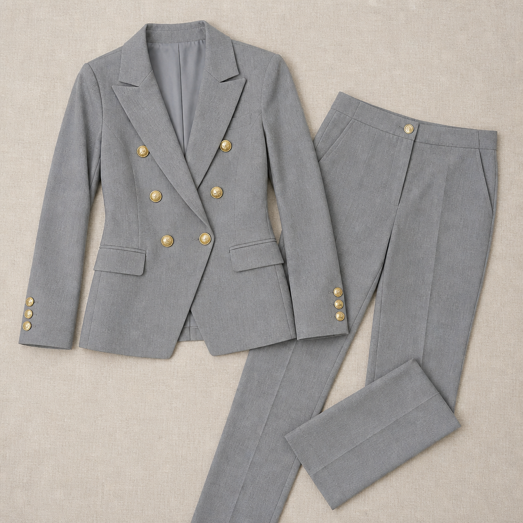 VeroLuxe – Tailored Double-Breasted Blazer Set with Gold Buttons - Souliia