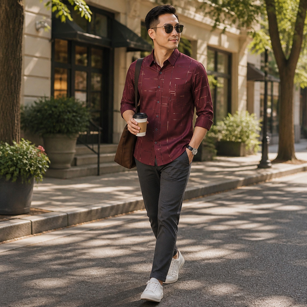 Ultra-LightPower – Wrinkle-Free Line-Print Dress Shirt with Breathable Stretch - Souliia
