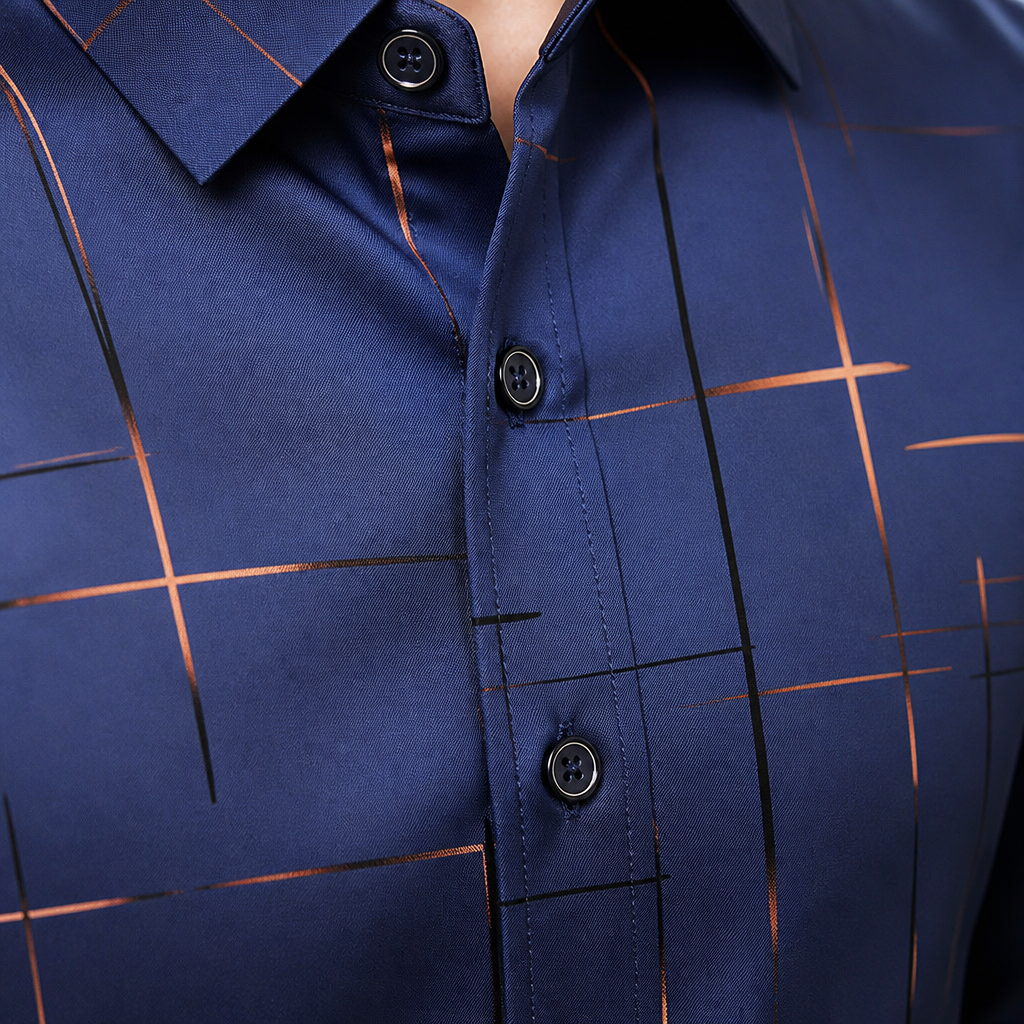 Ultra-LightPower – Wrinkle-Free Line-Print Dress Shirt with Breathable Stretch - Souliia