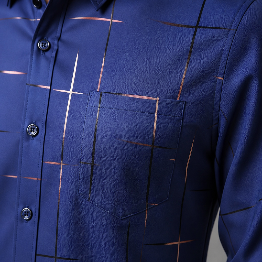 Ultra-LightPower – Wrinkle-Free Line-Print Dress Shirt with Breathable Stretch - Souliia