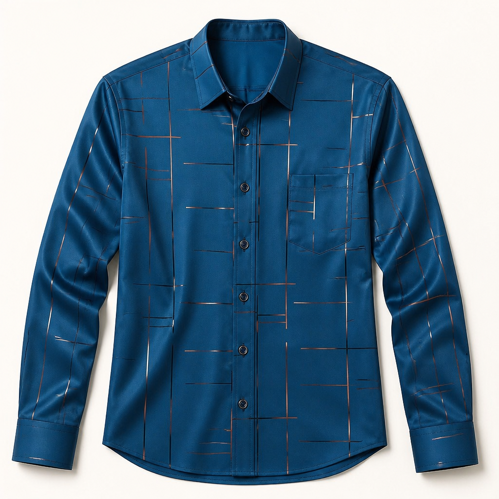 Ultra-LightPower – Wrinkle-Free Line-Print Dress Shirt with Breathable Stretch - Souliia