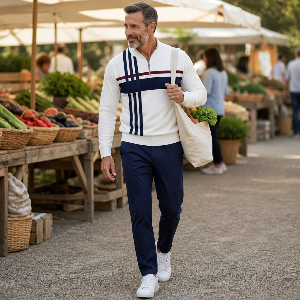 VibeFlex – Modern Striped Mock-Neck Quarter-Zip Two-Piece Set - Souliia