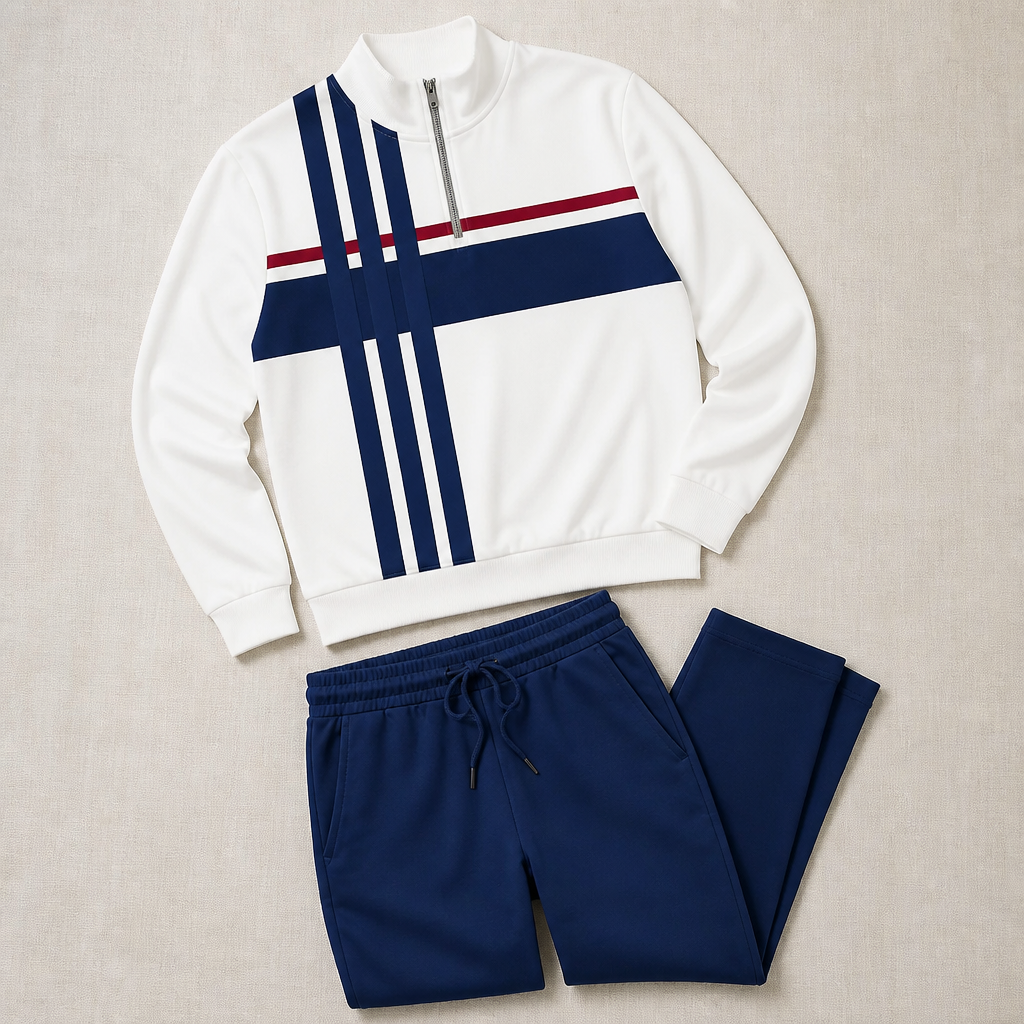 VibeFlex – Modern Striped Mock-Neck Quarter-Zip Two-Piece Set - Souliia