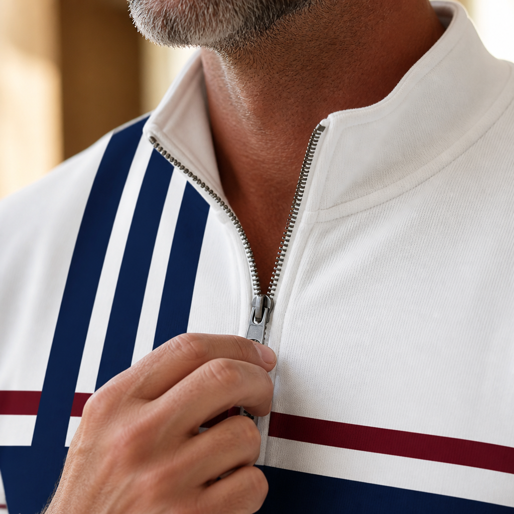 VibeFlex – Modern Striped Mock-Neck Quarter-Zip Two-Piece Set - Souliia