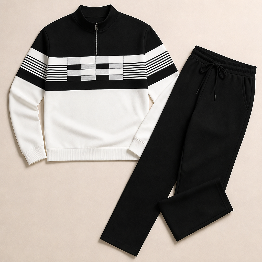 VibeFlex – Modern Striped Mock-Neck Quarter-Zip Two-Piece Set - Souliia