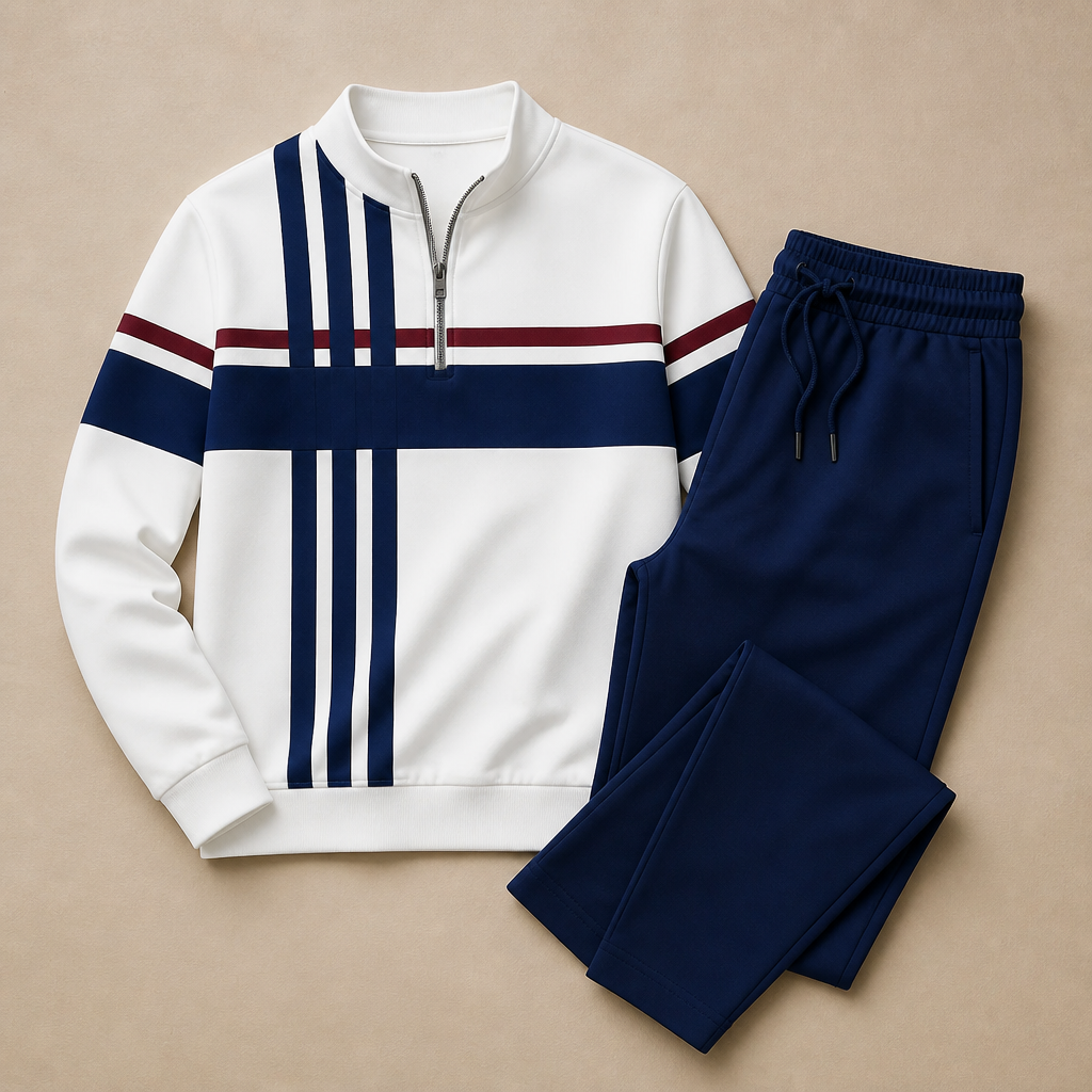 VibeFlex – Modern Striped Mock-Neck Quarter-Zip Two-Piece Set - Souliia