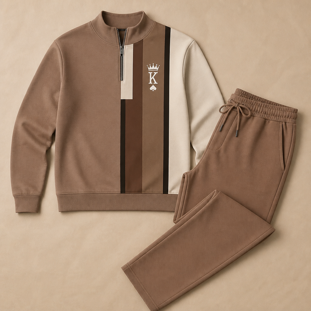 VibeFlex – Modern Striped Mock-Neck Quarter-Zip Two-Piece Set - Souliia