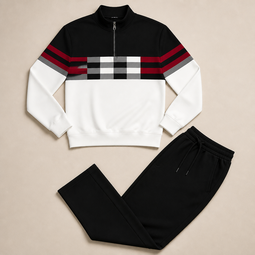 VibeFlex – Modern Striped Mock-Neck Quarter-Zip Two-Piece Set - Souliia