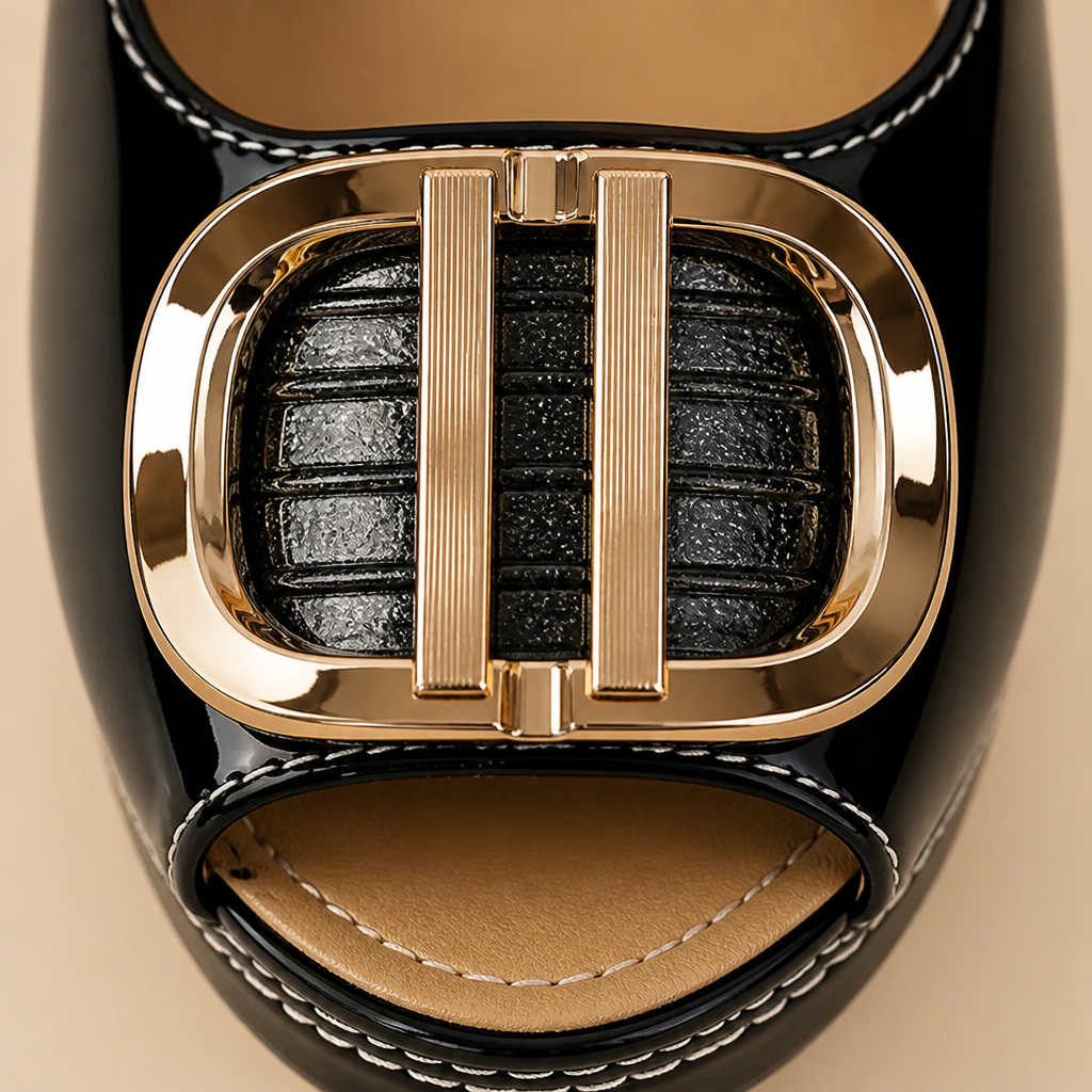 VivantaStrut – Bold Chunky Platform Slingback Heels with Gold Buckle - Souliia