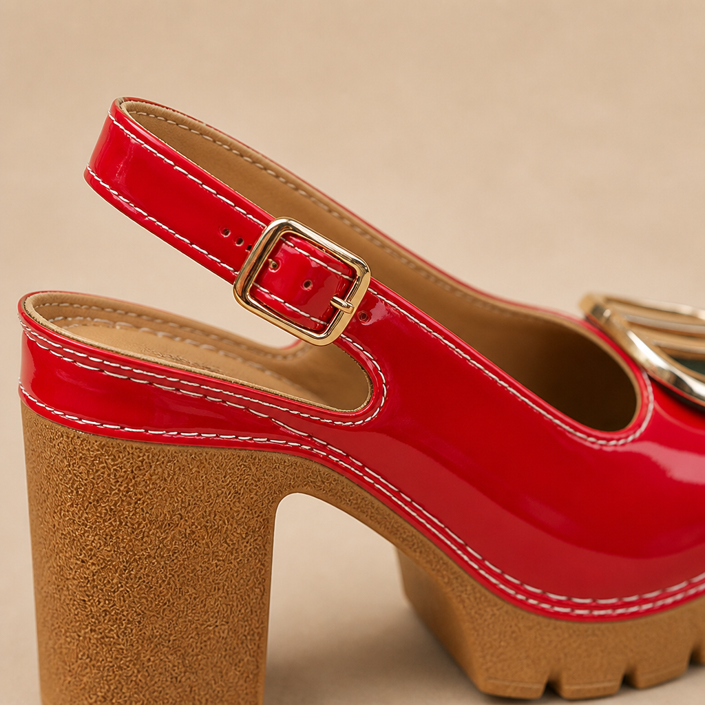 VivantaStrut – Bold Chunky Platform Slingback Heels with Gold Buckle - Souliia