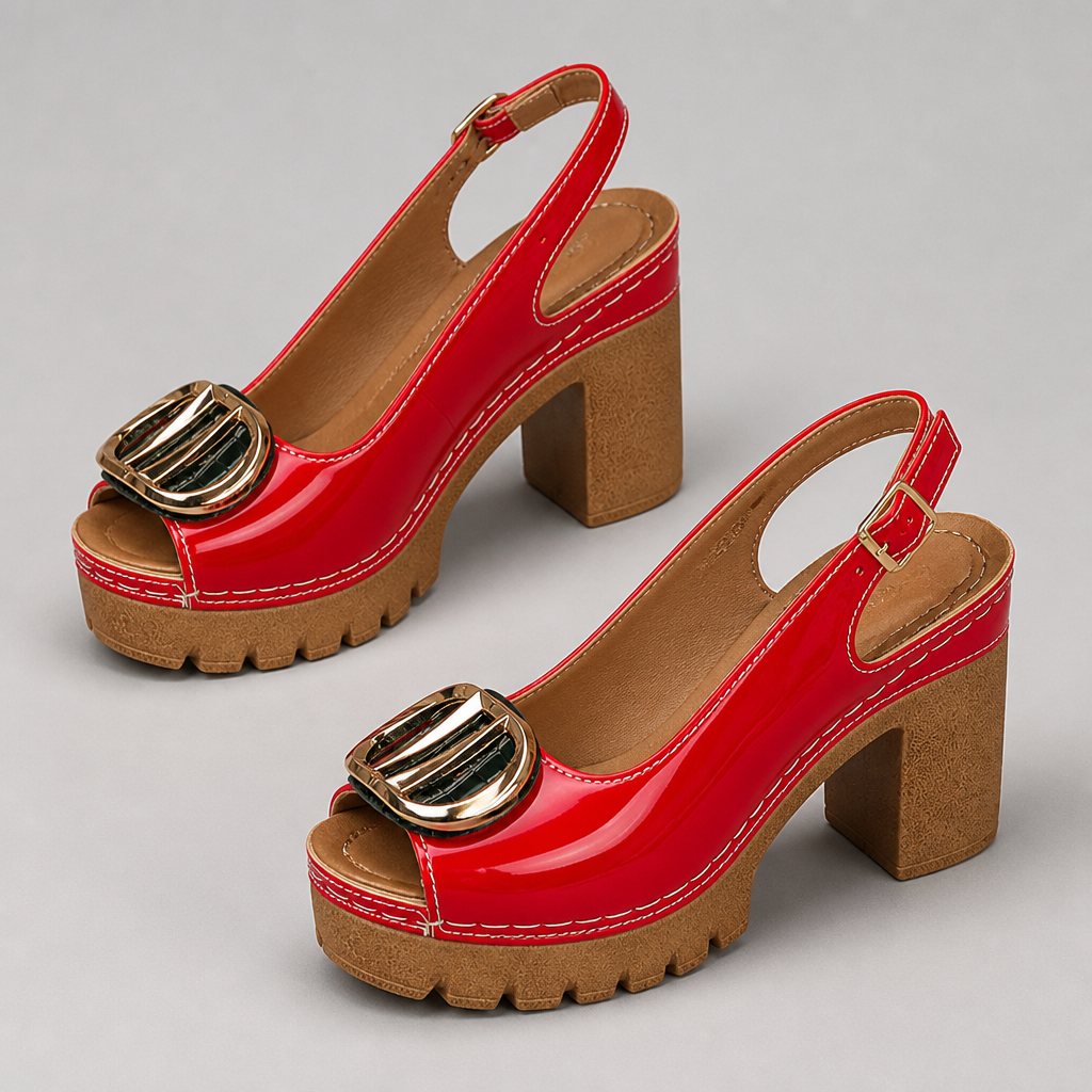 VivantaStrut – Bold Chunky Platform Slingback Heels with Gold Buckle - Souliia