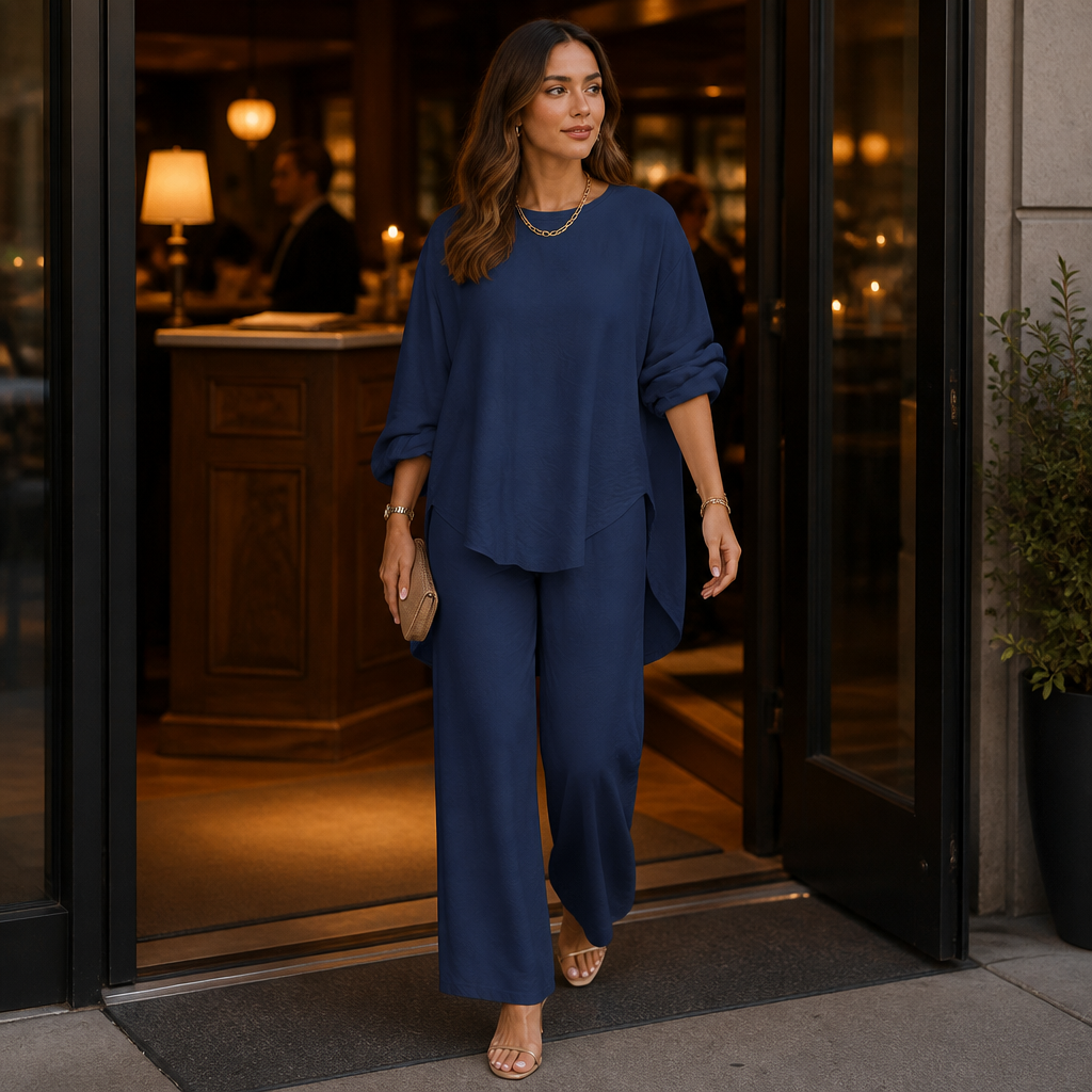 TrueStyle – Relaxed Two-Piece Set with Asymmetric Hem & Wide-Leg Pants - Souliia