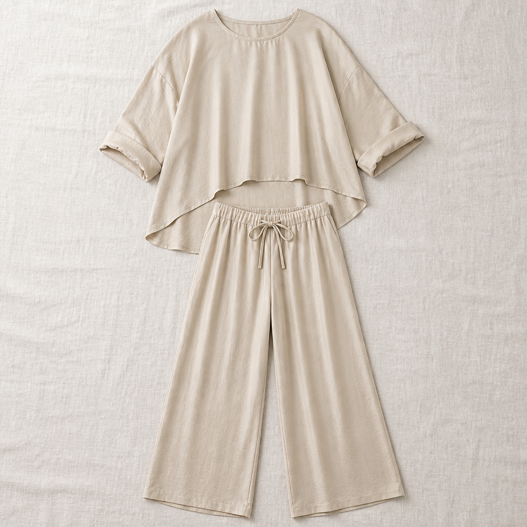 TrueStyle – Relaxed Two-Piece Set with Asymmetric Hem & Wide-Leg Pants - Souliia