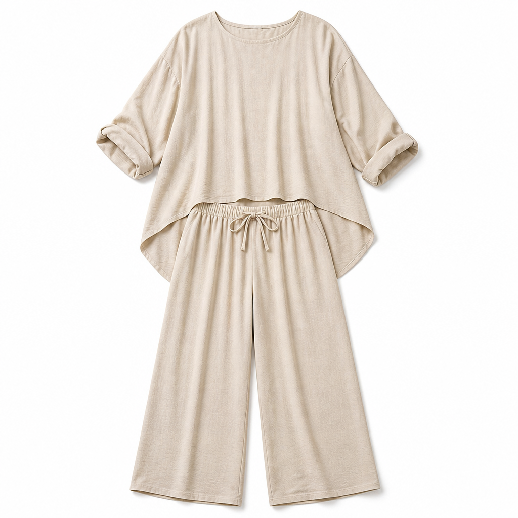 TrueStyle – Relaxed Two-Piece Set with Asymmetric Hem & Wide-Leg Pants - Souliia