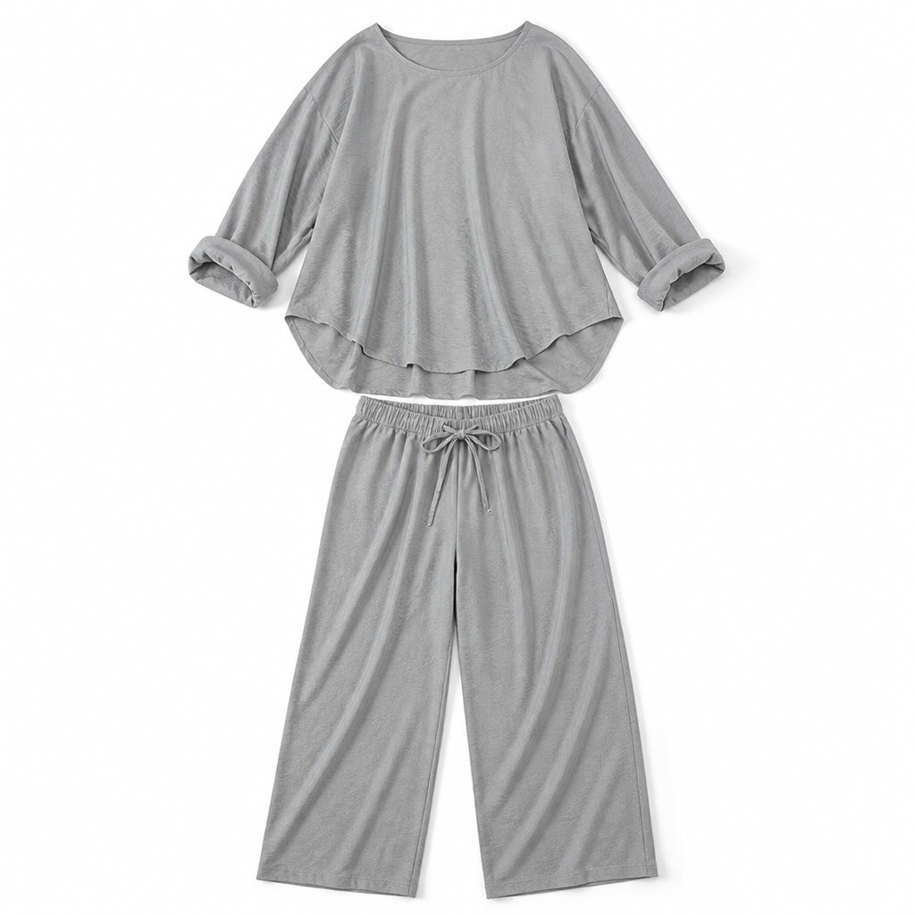 TrueStyle – Relaxed Two-Piece Set with Asymmetric Hem & Wide-Leg Pants - Souliia