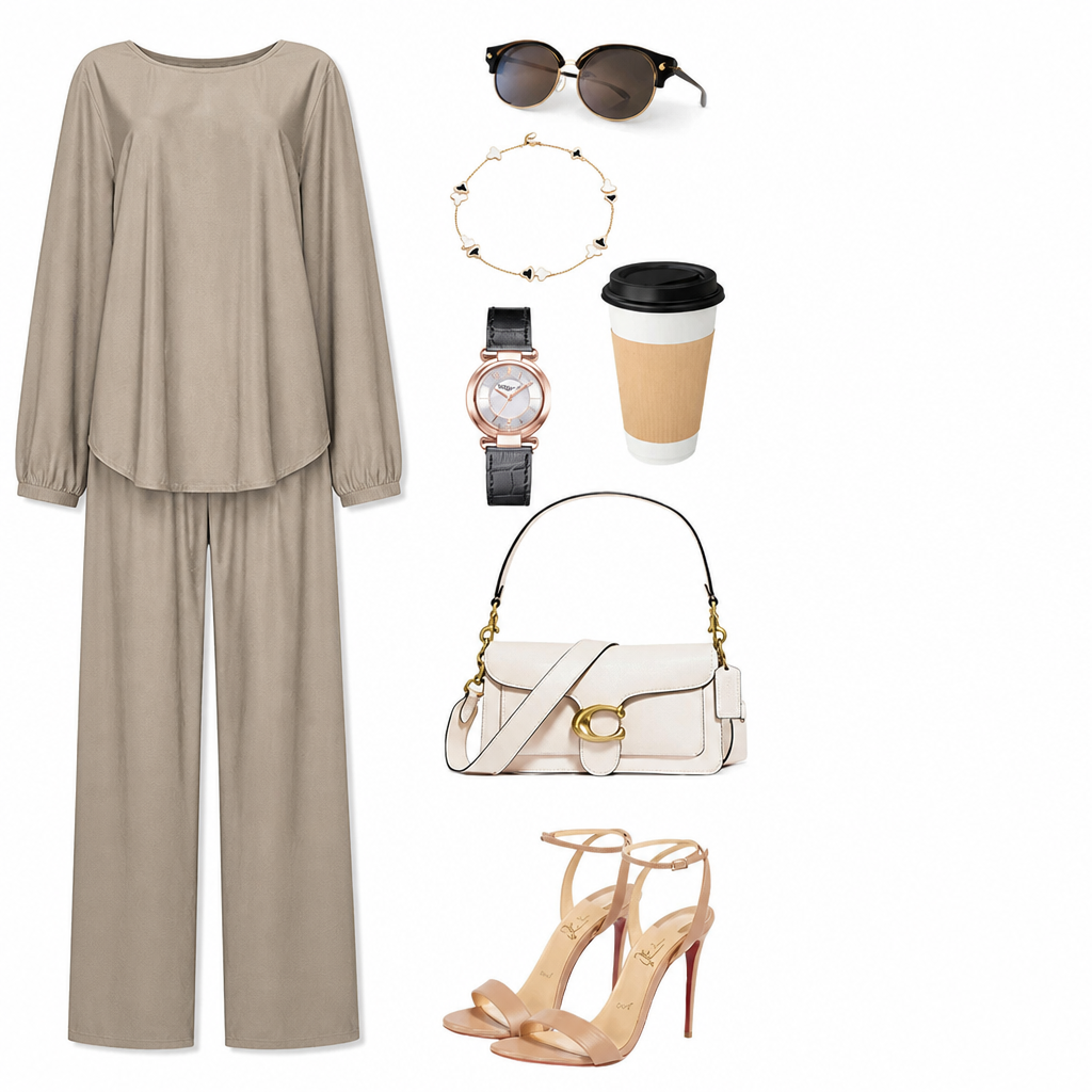TrueStyle – Relaxed Two-Piece Set with Asymmetric Hem & Wide-Leg Pants - Souliia