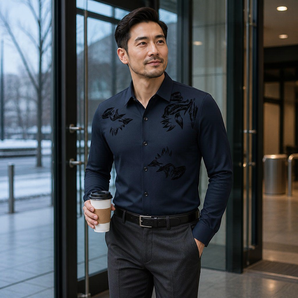 VulcanTherm – Slim-Fit Fleece-Lined Shirt with Brushstroke Print - Souliia