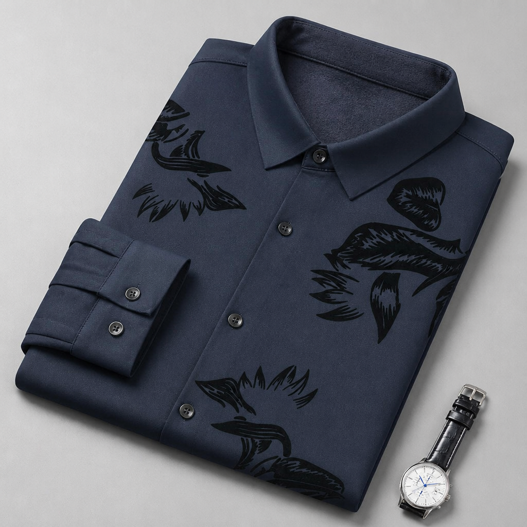 VulcanTherm – Slim-Fit Fleece-Lined Shirt with Brushstroke Print - Souliia
