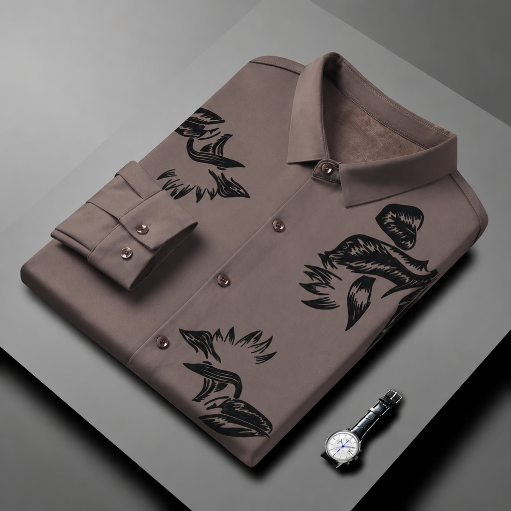 VulcanTherm – Slim-Fit Fleece-Lined Shirt with Brushstroke Print - Souliia