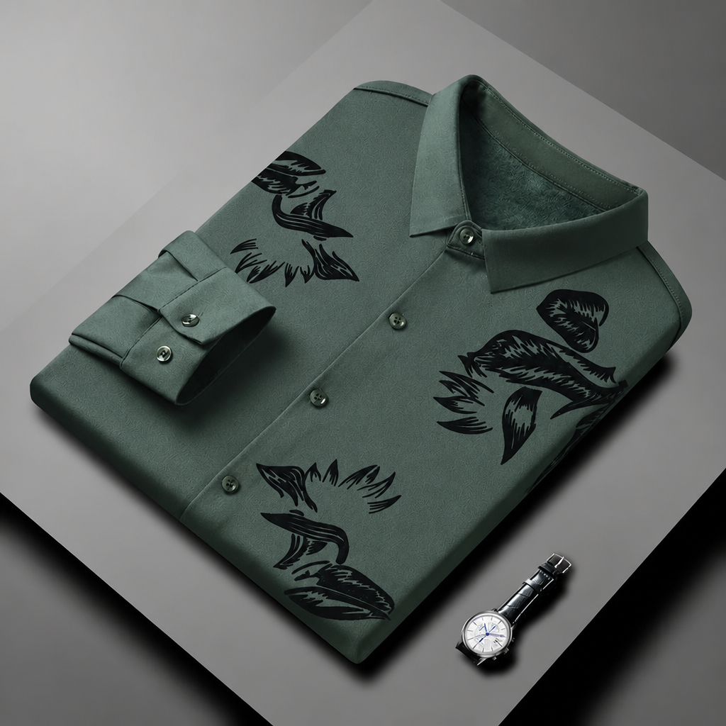 VulcanTherm – Slim-Fit Fleece-Lined Shirt with Brushstroke Print - Souliia