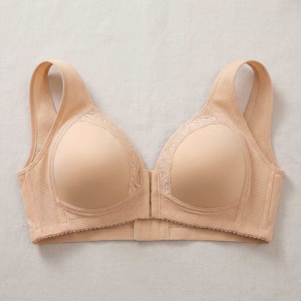VivaFemme – Wireless Front-Closure Bra with Lace Accent - Souliia