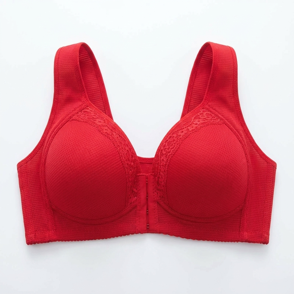VivaFemme – Wireless Front-Closure Bra with Lace Accent - Souliia